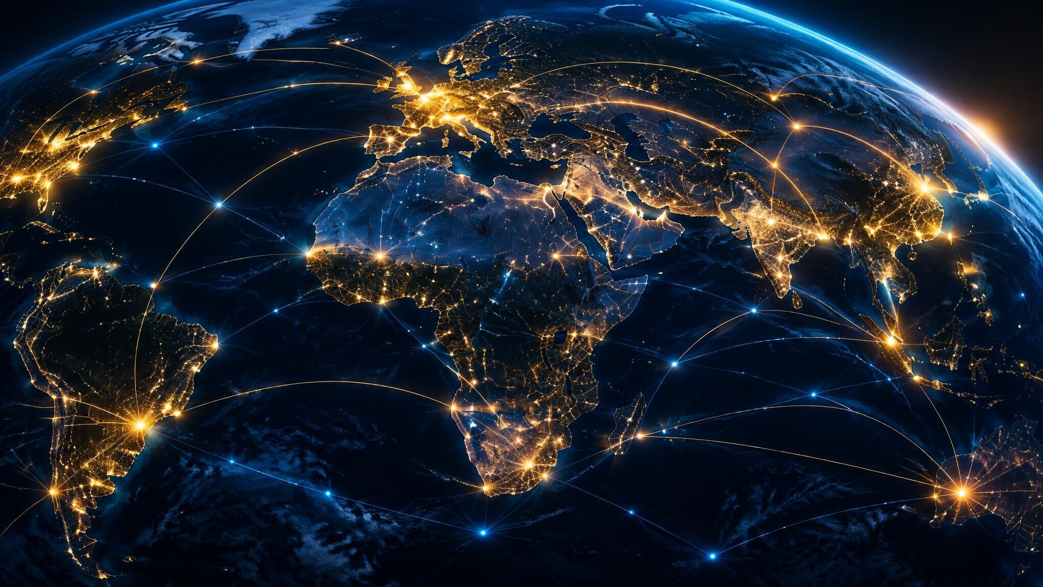 Network of glowing connected digital points over the globe
